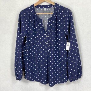 Old Navy Polka Dot Popover Blouse Lightweight Relaxed Academia Whimsy Boho NWT